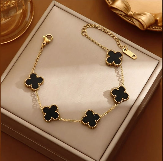 Midnight Clover Charm Bracelet