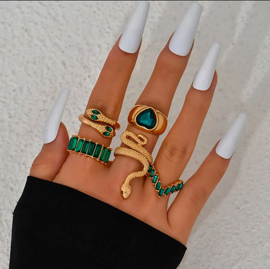 Emerald Edge Ring Stack - Anti Tarnish